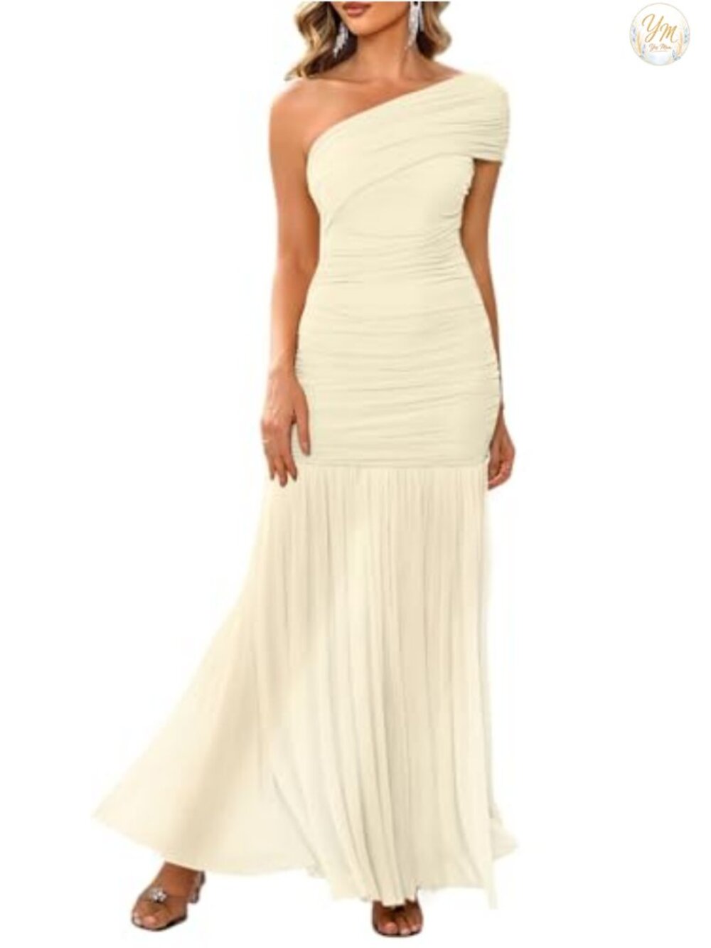 One Shoulder Sleeveless Evening Maxi Dress Formal Wedding Guest
